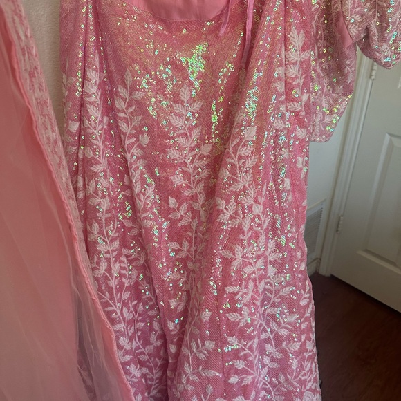 Indian Clothes Sequenced Ghagra Choli with Lace Dupatta Pink - Picture 5 of 8